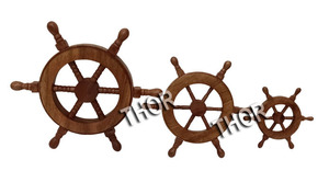 ล้อเรือไม้ขัดเงา | ดีไซน์ตกแต่งทะเลพวงมาลัยเรือไม้ชุดตกแต่งบ้าน3ชิ้น - Product Image 3