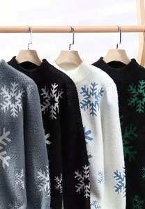 เสื้อไหมพรมมิงค์หนานุ่มสำหรับฤดูหนาว คอกลม แขนยาว ลายเกล็ดหิมะ ให้ความอบอุ่น - Product Image 6