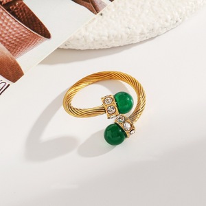 แหวนสแตนเลสสตีลแบบเปิดประดับเพชรซิร์คอนลายเรขาคณิต ชุบทอง 18k เครื่องประดับแฟชั่นสำหรับผู้หญิง ของขวัญ YR69 - Product Image 3