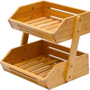 Bamboo Fruit Rack 2 Tier Stackable Foldable Storage Shelf For <b>Kitchen</b> Countertop Display - Product Image 5