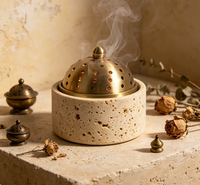 Brûleur d'oud arabe de luxe en marbre naturel sculpté à la main avec motif islamique, élégant accessoire de décoration pour la maison, porte-bakhoor haut de gamme