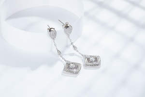 Boucles d'oreilles carrées en argent véritable pour femme, collection été Rui Zun, bijoux fantaisie pour fille - Product Image 4