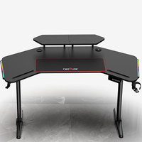 Bureau de jeu extensible en bois moderne avec surface en fibre de carbone, bande lumineuse RVB pour chambre à coucher, bureau à domicile, utilisation en e-sport, bureau d'ordinateur