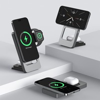 Grosir Langsung Pabrik Charger Nirkabel Magnetik Lipat 3-in-1 15W Portabel dari Aluminium Alloy untuk iPhone, iWatch, dan Earbuds