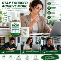 Focus Gummies Complément Nootropique Cérébral L-Théanine Bacopa Soutien Mémoire et Concentration Gommes Végétaliennes Sans Sucre Marque Blanche