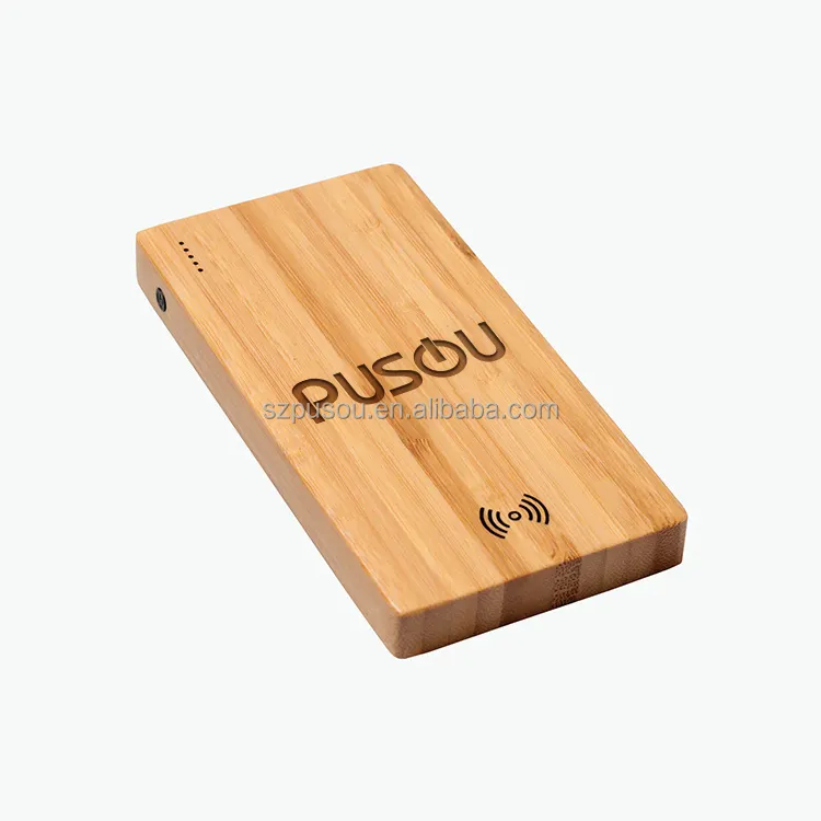 Produsen Asli Bank Daya Nirkabel Bambu Surya Bermerek Logo Kustom Indikator Led Kayu 8000 Mah 5000Mah 10000Mah