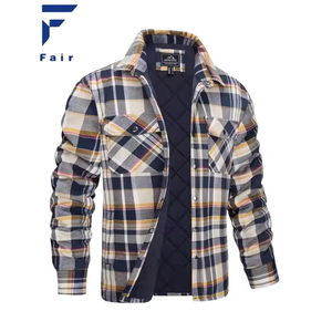 Vestes en flanelle à <span class=keywords><strong>carreaux</strong></span> pour hommes personnalisées, chaudes, épaisses, à manches longues, chemises-housses d'hiver avec doublure matelassée en coton, manteaux coupe-vent - Product Image 1