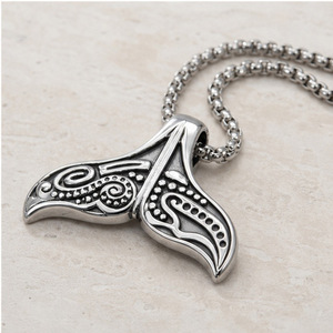 Yunnique – collier avec pendentif queue de baleine en acier inoxydable pour hommes, design rétro Punk, bijoux cadeau, 3x60cm - Product Image 1