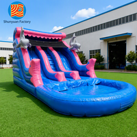 Toboggan aquatique gonflable commercial pour jardin, château gonflable en PVC avec toboggan double piste et piscine pour enfants