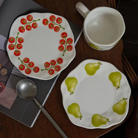 Ensemble tasse et soucoupe en céramique Cottagecore, motif tomate et poire, pour le thé de l'après-midi, pour la maison, le café, la cuisine
