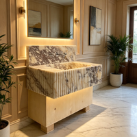 Vasque de salle de bain autoportante en marbre moderne personnalisable, design cannelé, écologique, compatible OEM/ODM, pour l'hôtellerie