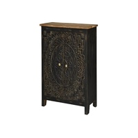 Meuble d'appoint multifonctionnel moderne en bois de manguier sculpté à la main, style mandala, avec 2 portes et grande capacité de rangement, pour salon ou entrée