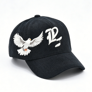 Black Corduroy 5-panel <b>Baseball</b> <b>Cap</b> with <b>LA</b> & Cross Embroidery Gothic Streetwear Adjustable for Men Women - Product Image 5