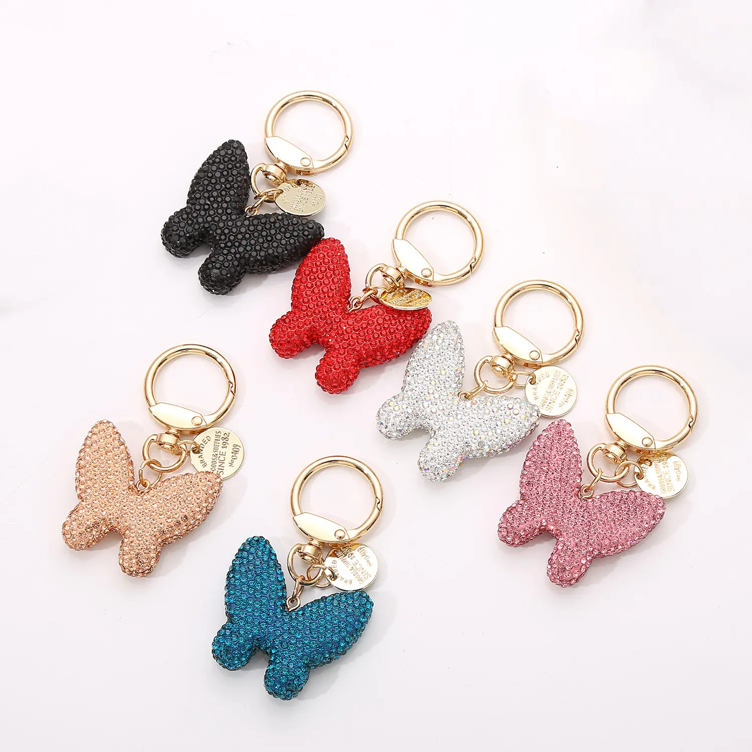 Factory Directly Selling Clay Clay Full Diamond Keychain Personality Butterfly Shape Zircon Car Bag Couple Key Chain
