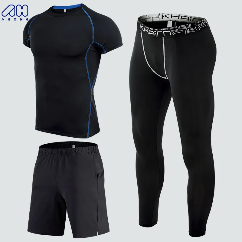 Hot Selling OEM Gym Men Sportswear Fitness Clothing Training Jogging Wear 3 Pieces Speed Dry Tight Men Tracksuit Set