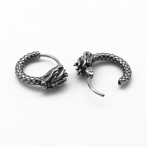 Boucles d'oreilles Dragon Hoop en acier inoxydable, design animal, bijoux unisexes - Product Image 3
