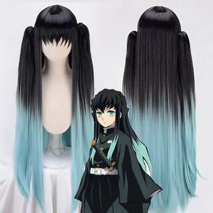 Perruque de cosplay d'anime japonais, dégradé rose-vert, cheveux longs et raides pour fête d'Halloween, costume et jeu de rôle - Product Image 4