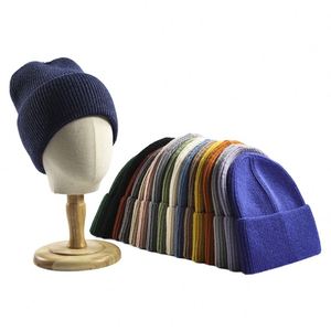 Customized Logo Pure Color <b>Wool</b> Yarn Knitted Hat Autumn Winter Style <b>Wool</b> Blend <b>Beanie</b> - Product Image 1