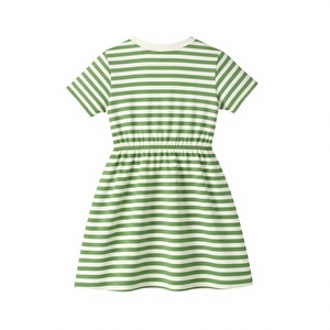 T-shirts unisexes en coton 100% pour filles, style décontracté, col en V, manches courtes, rayures vertes et blanches, tricoté, 160g, lavable, Bangladesh - Product Image 2
