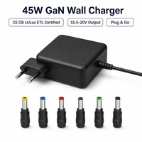 Chargeur mural universel pour ordinateur portable CE FCC 45W, adaptateur secteur GaN avec prise interchangeable US/EU/UK/AU, câble fixe, emballage personnalisé avec logo
