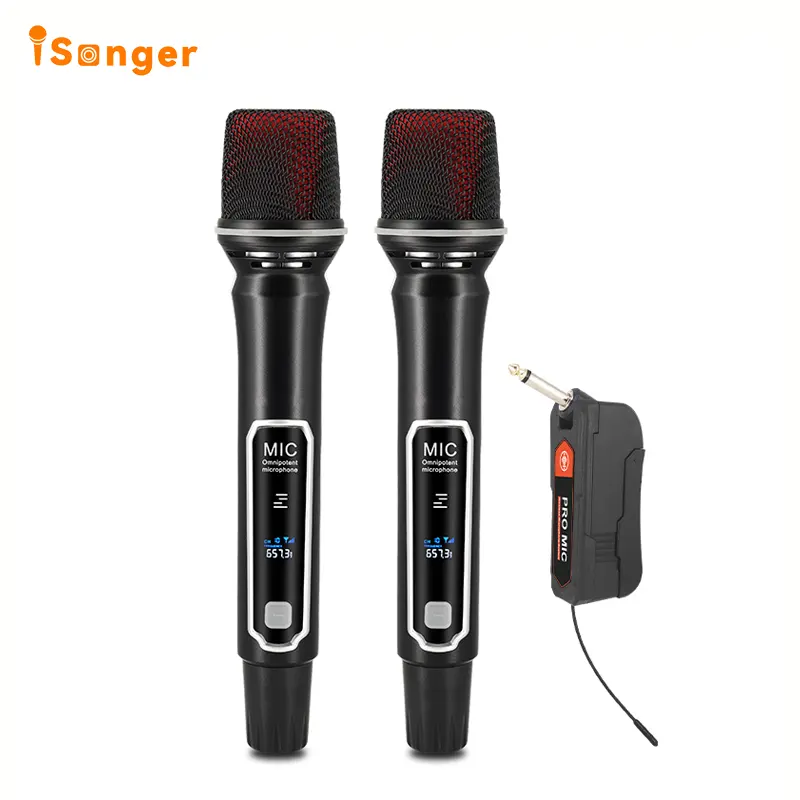 ISonger mikrofon nirkabel dinamis profesional, mikrofon genggam 2 in 1 Portabel vokal, mikrofon Universal untuk penggunaan fleksibel
