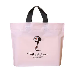 Customized high quality logo print pink plastic shopping carrier bag for clothes