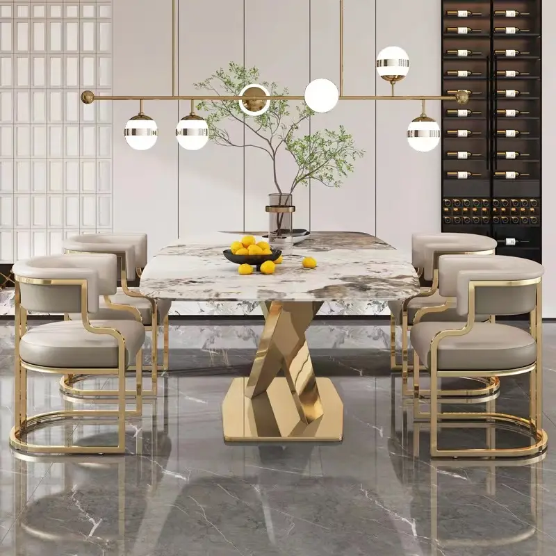 Sillón de comedor de Metal dorado de lujo moderno, silla de ocio de cuero tapizada para café, salón, cocina o restaurante