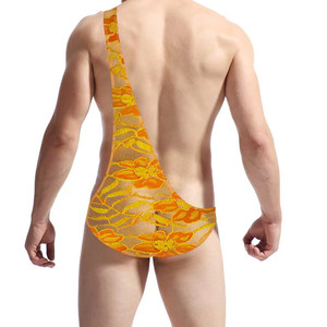 Body en dentelle pour homme, asymétrique, moulant, taille mi-haute, en Spandex et Nylon G421 Printemps 2023 - Product Image 5