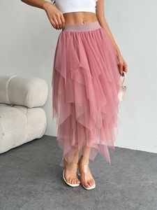 <span class=keywords><strong>Falda</strong></span> Midi de malla de cintura alta para mujer, moda de verano, informal, Harajuku, parte inferior de tul, transpirable, volantes, ropa de mujer Natural - Product Image 3