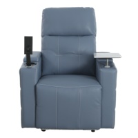 Sofá reclinable de potencia moderna, reposacabezas ajustable superior de pared cero, soporte de teléfono LED, portavasos, mesa pequeña, tela tapizada