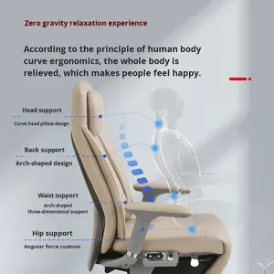 Chaise de bureau en cuir véritable électrique, dossier ergonomique, inclinable, design de luxe léger, base à cinq étoiles, roulettes - Product Image 4