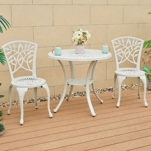 moderne, ensemble de table à manger ronde en aluminium pour restaurant, table basse blanche moulée et chaises pour 2 personnes - Product Image 2