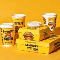 Ensemble de boîtes d'emballage jetables pour la restauration rapide - Boîte à hamburger, boîte à frites, boîte à nuggets de poulet et seau à popcorn pour restaurant et plats à emporter