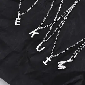 Full Diamond Charms 26 A to Z Initial Letter Women Fine Jewelry 925 Sterling Silver Necklace Pendant