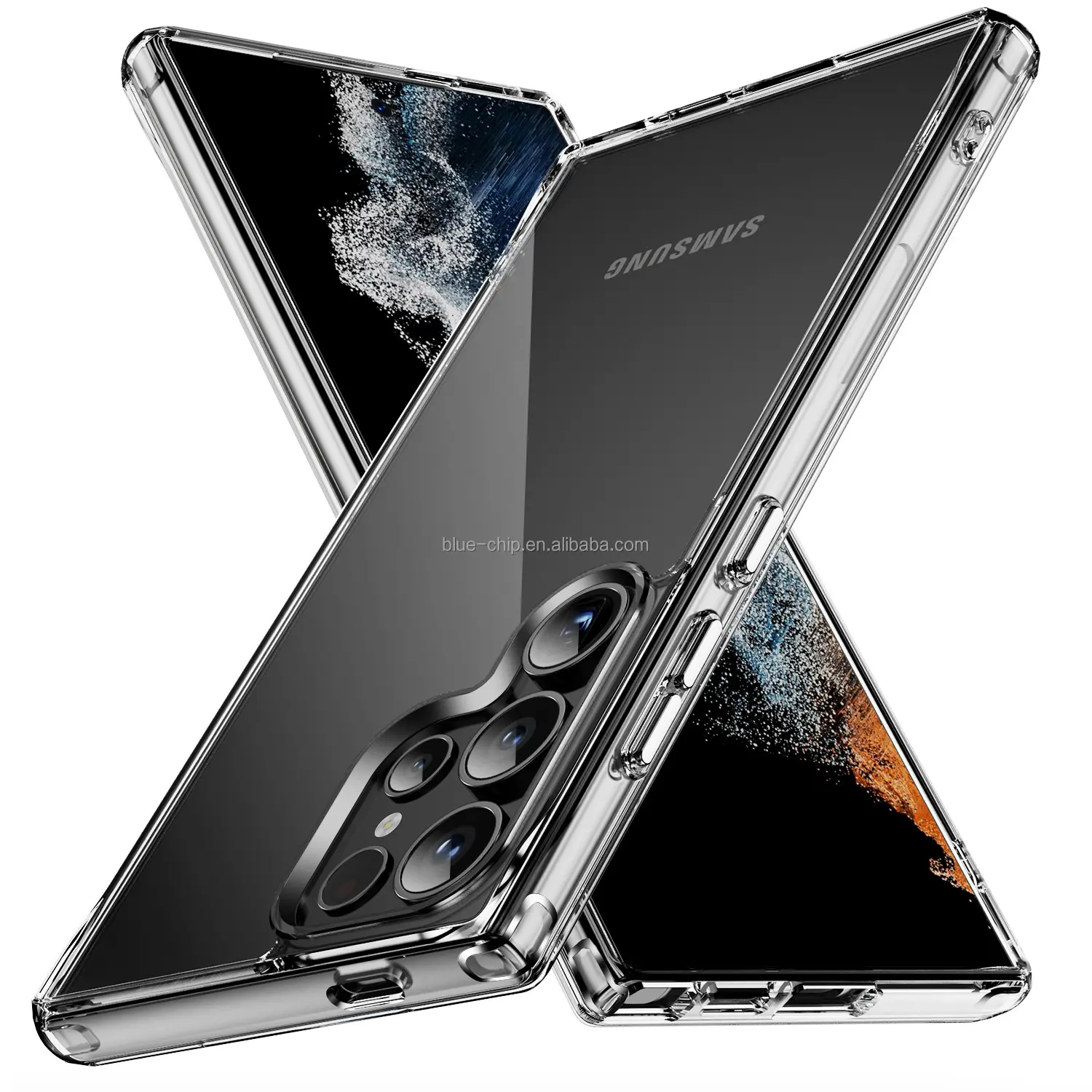 Metal düğmeler ile Premium yüksek kalite kristal temizle vaka 2 in 1 TPU PC anti-sararma telefon Samsung kılıfı S24 Ultra artı 5G