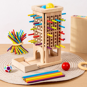 Gioco Educativo per Bambini Torre della Pizza in Legno Tre-in-uno con Bastoncini Colorati per l'Educazione Logica Genitore-Figlio - Product Image 2