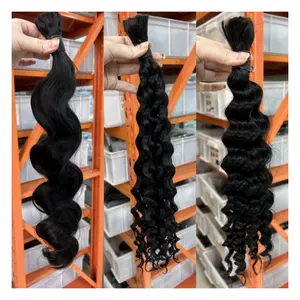 No weft human hair bulk raw and unprocessed hair available without the weft unwefted human hair extension for braiding wholesale