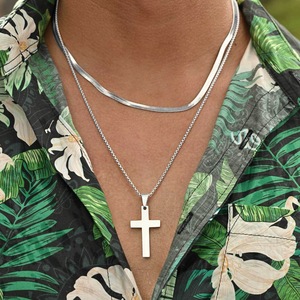 Collier pendentif croix en acier inoxydable 304 pour homme, anti-allergie, avec logo gravé, bijoux tendance - Product Image 2