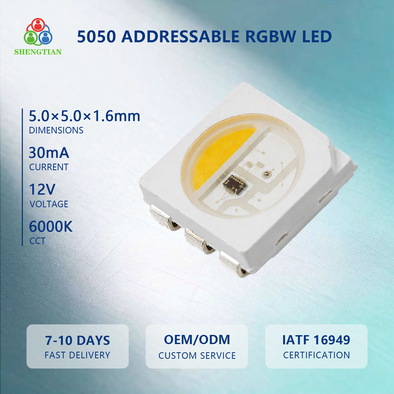 Reliable 5050 Addressable RGBW LED 5.0x5.0x1.5mm 12V 30mA for Digital Strips & Stage Lighting