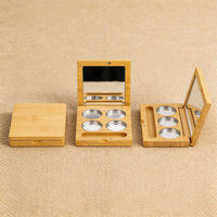 Boîte de poudre libre en bambou naturel Palette de fard à paupières Emballage de maquillage en bambou avec emballage cosmétique en bois gravé par miroir