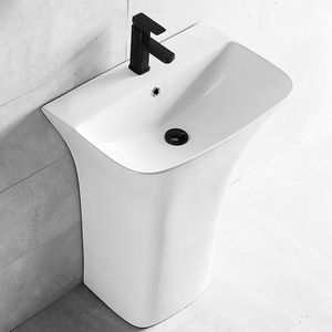 Lavabo de Cerámica con Pedestal, de Una Pieza, con un Solo Orificio, Forma Irregular, Fácil de Limpiar - Product Image 4