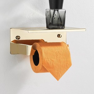 Porte-papier toilette standard Pa en acier inoxydable plaqué or, design carré moderne et minimaliste, porte-serviettes de salle de bain - Product Image 2