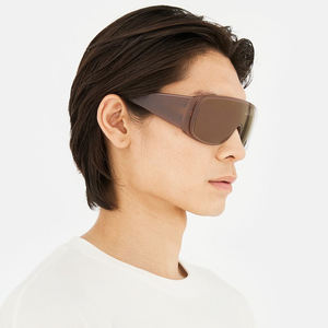 LMA kacamata desainer pria Y2K antik kebesaran UV400 satu bagian lensa cermin perak Logo kustom masker Retro kacamata hitam wanita - Product Image 2