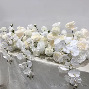 GNW Wedding Supplier Artificial White Phalaenopsis Rose Flower Runner Arrangement For Wedding Decorations