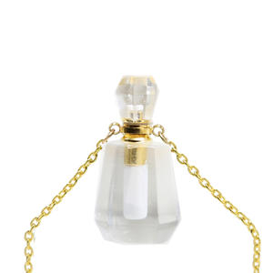 Natural Rock <b>Crystal</b> Essential Oil Bottle <b>Necklace</b> Gemstone Aromatherapy <b>Necklace</b> with <b>Gold</b> Chain - Product Image 2