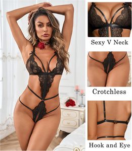 Kolagri Ensemble de lingerie sexy noire sans entrejambe pour femme XL Negligee Lenceria Slutty Outfits pour la Saint-Valentin Naughty Babydoll - Product Image 4