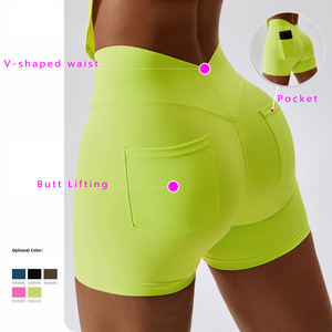 Gym Fitness Yoga su misura indossare pantaloni caldi pantaloncini da ragazza con tasca a forma di V in vita <span class=keywords><strong>Leggings</strong></span> <span class=keywords><strong>corti</strong></span> da donna pantaloncini da Yoga di alta qualità - Product Image 2