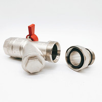 Vanne à bille multifonctionnelle en cuivre avec poignée papillon, filetage mâle 1 pouce, en PTFE, pour purge d'eau, avec filtre en Y et manomètre