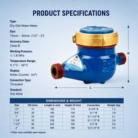 Medidor de Agua Mecánico de Precisión, Cuerpo de Hierro Fundido Duradero, Cubierta de Latón, Medidor de Flujo de Líquido de Múltiples Jets con Dial Seco