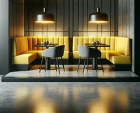 Canapé à cadre en bois de tissu en cuir jaune en forme de U pour restaurant personnalisé de luxe Ensemble de meubles commerciaux pour banquette incurvée